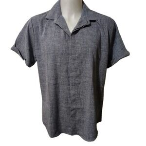 Coofandy Button Up Shirt Men's Size Large Short Sleeve 30% Linen Collared Blue